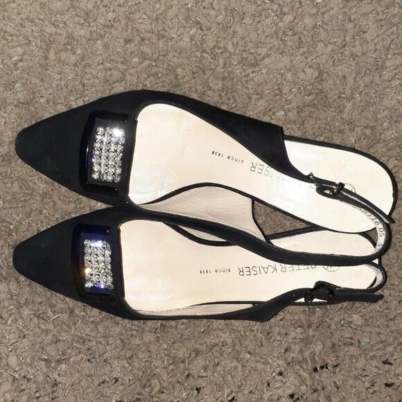 PETER KAISER-Black Suede w/Jeweled Vamp-Adjustable Slingback-Sz 4.5 UK-6.5 US-EX - Picture 6 of 7